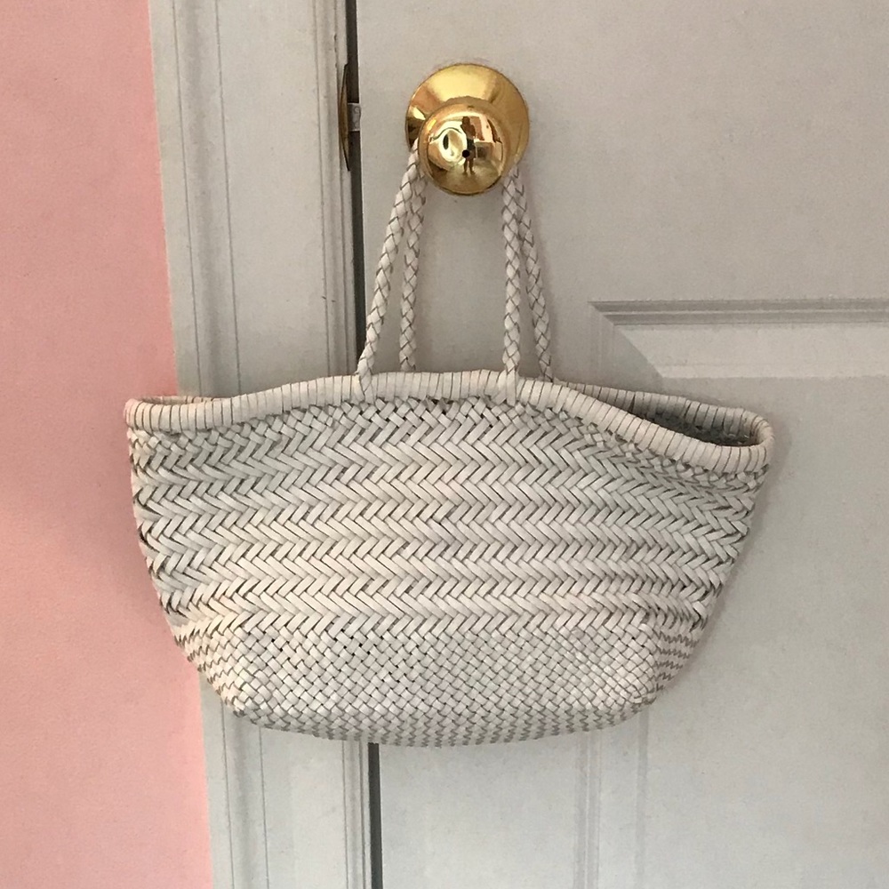 JCrew white leather woven purse